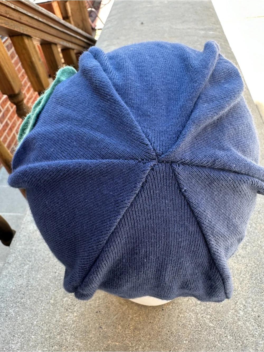 Cotton blend stretch cap baseball style hat navy green flower accent
